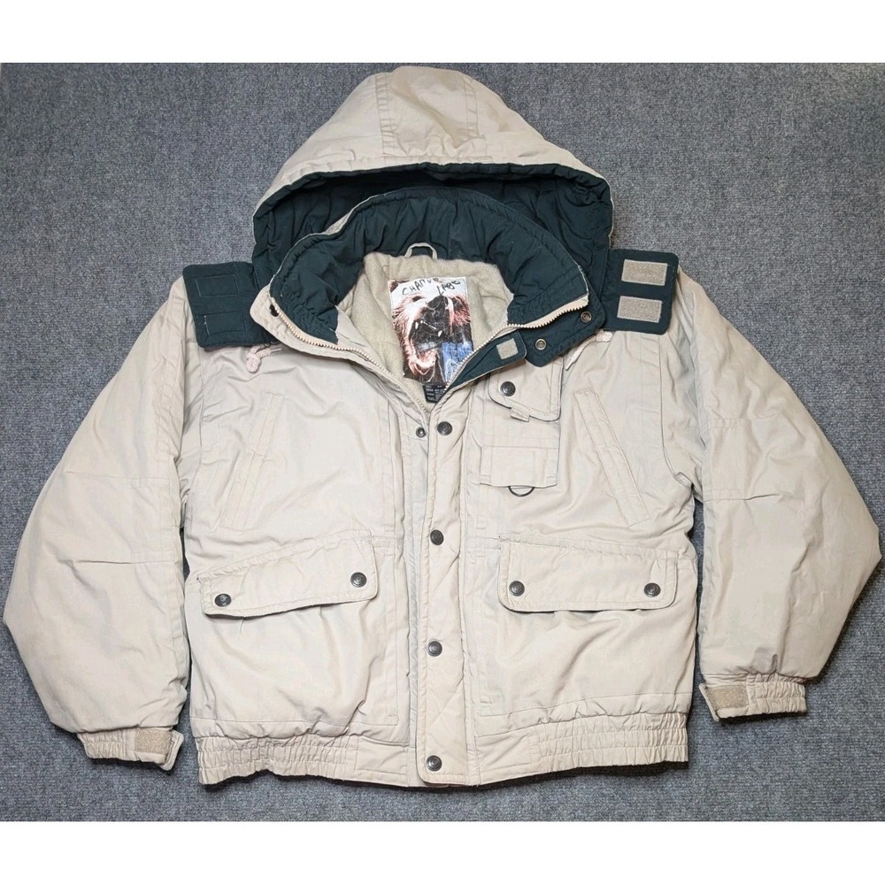 Vtg BEAR FORCE Insulated Tactical Men's Jacket Snap Removable Hood Medium Tan